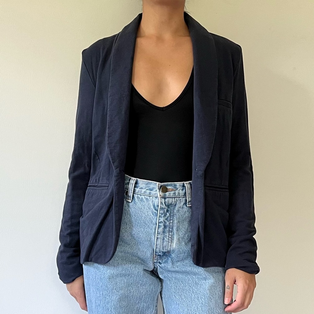 Garnet Hill Navy Blue Casual Cotton Modal Jersey Knit Blazer